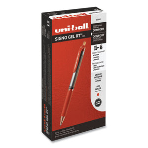 Signo Retractable Gel Pen, 0.7mm, Red Ink, Red-metallic Barrel, Dozen