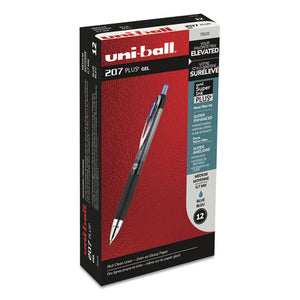 207plus+ Gel Rollerball Pen, Medium 0.7 Mm, Blue Ink, Black Barrel, Dozen