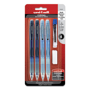 Chroma Mechanical Pencil Woth Leasd And Eraser Refills, 0.7 Mm, Hb (#2), Black Lead, Assorted Barrel Colors, 4-set
