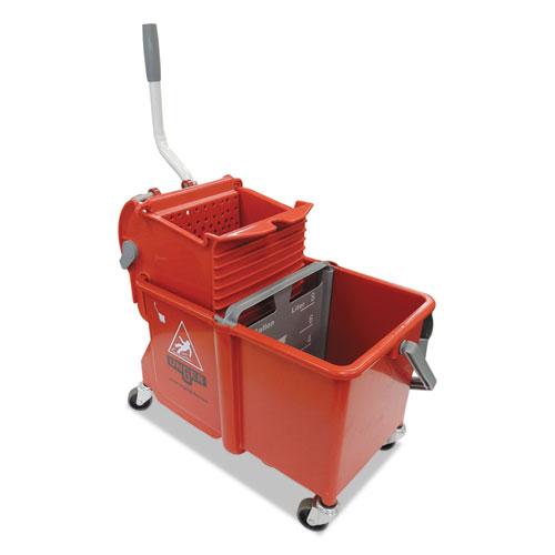 ESUNGCOMSR - Side-Press Restroom Mop Dual Bucket Combo, 4 Gal, Plastic, Red