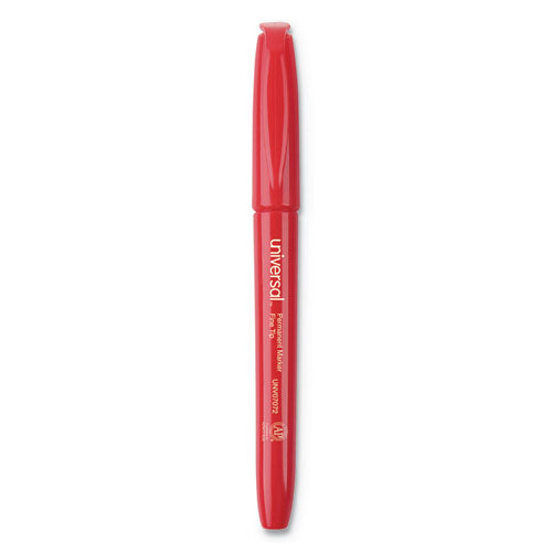 ESUNV07072 - Pen Style Permanent Markers, Fine Point, Red, Dozen
