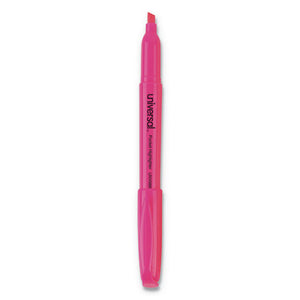 ESUNV08855 - Pocket Clip Highlighter, Chisel Tip, Fluorescent Pink Ink, Dozen