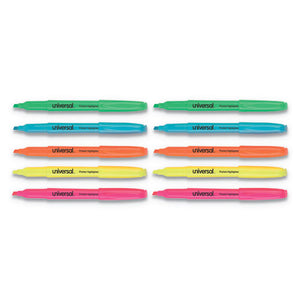 ESUNV08857 - Pocket Clip Highlighter, Chisel Tip, Assorted Colors, 12-set