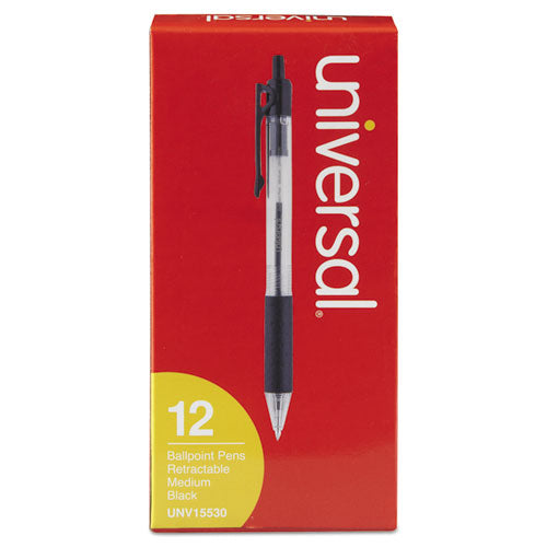 ESUNV15530 - Comfort Grip Clear Barrel Retractable Ballpoint Pen, Black Ink, 1mm, Dozen