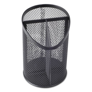 ESUNV20019 - Metal Mesh 3-Compartment Pencil Cup, 4 1-8" Dia, 6"h, Black