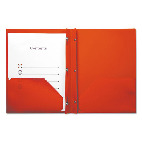 ESUNV20553 - Plastic Twin-Pocket Report Covers With 3 Fasteners, 100 Sheets, Red, 10-pk