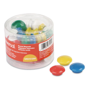 ESUNV31250 - Assorted Magnets, Plastic, 5-8" Dia, 1" Dia, 1 5-8" Dia, Asst Colors, 30-pack