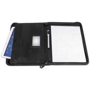 ESUNV32665 - Leather Textured Zippered Padfolio With Tablet Pocket, 10 3-4 X 13 1-8, Black