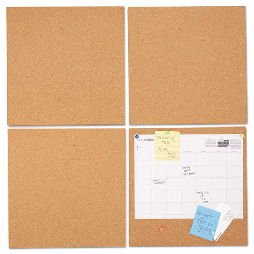 ESUNV43404 - Cork Tile Panels, Brown, 12 X 12, 4-pack