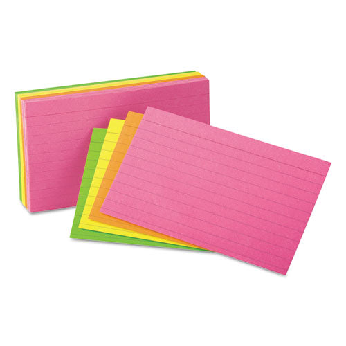 ESUNV47217 - Ruled Neon Glow Index Cards, 3 X 5, Assorted, 100-pack