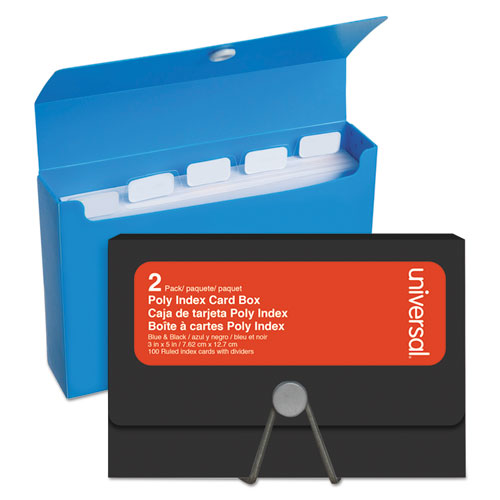 ESUNV47304 - POLY INDEX CARD BOX, PLASTIC, BLACK-BLUE, 3" X 1.33" X 5", 2-PACK