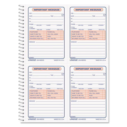 ESUNV48005 - Wirebound Message Books, 5 1-2 X 3 3-16, Two-Part Carbonless, 200-Set Book