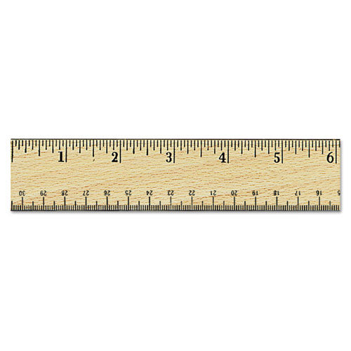 ESUNV59021 - Flat Wood Ruler W-double Metal Edge, 12", Clear Lacquer Finish