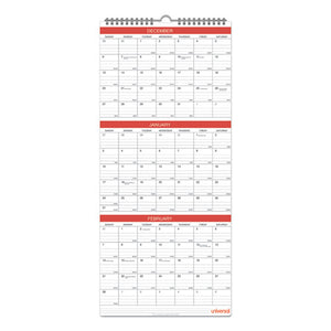 Three-month Wall Calendar, White-black-red, 12 X 27, 2021