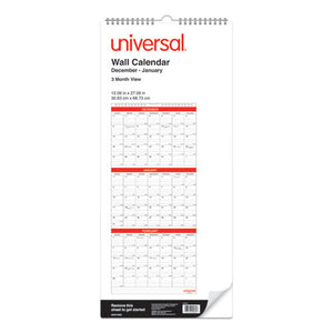 Three-month Wall Calendar, White-black-red, 12 X 27, 2021