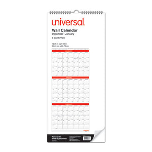 Three-month Wall Calendar, White-black-red, 12 X 27, 2021