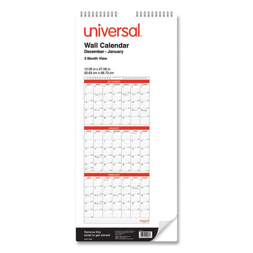 Three-month Wall Calendar, White-black-red, 12 X 27, 2021