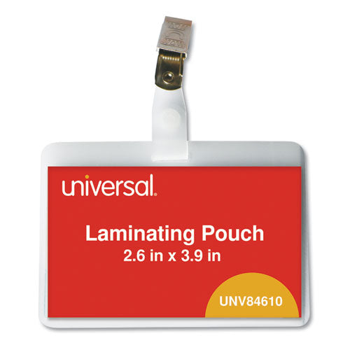 ESUNV84610 - CLEAR LAMINATING POUCHES, 5 MIL, ID TAG WITH CLIP, 3 3-4 X 3 7-8, 25-PACK