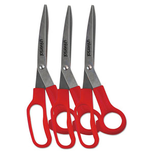 ESUNV92019 - Stainless Steel Scissors, 7 3-4" Length, 3" Cut, Bent Handle, Red, 3-pack