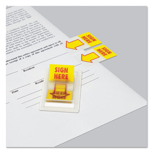 ESUNV99005 - Arrow Page Flags, "sign Here", Yellow-red, 2 Dispensers Of 50 Flags-pack