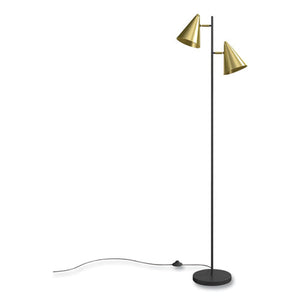 Midmod Metal Floor Lamp With Cone Shades, 60.6" H, Black-gold Brass