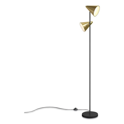 Midmod Metal Floor Lamp With Cone Shades, 60.6" H, Black-gold Brass