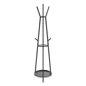 Essentials Coat Rack With Umbrella Stand, Six Hooks, Metal, 17.7 X 17 X 71.8, Black