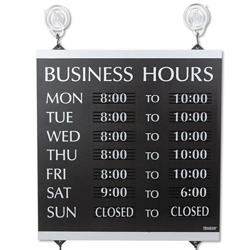 ESUSS4247 - Century Series Business Hours Sign, Heavy-Duty Plastic, 13 X 14, Black