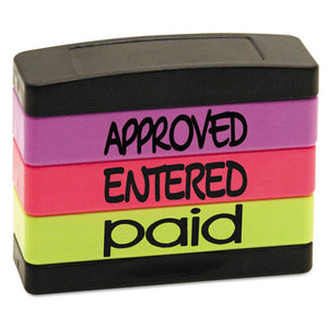 ESUSS8802 - Stack Stamp, Approved, Entered, Paid, 1 13-16 X 5-8, Assorted Fluorescent Ink