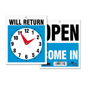 ESUSS9382 - Double-Sided Open-will Return Sign W-clock Hands, Plastic, 7 1-2 X 9