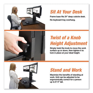 High Rise Dual Monitor Standing Desk Workstation, 28" X 23" X 10.5" To 15.5", Black