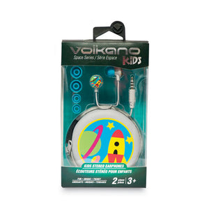 Space Series Kids Stereo Earbuds, Animated Rocket And Flying Saucer Theme, Gray-multicolor