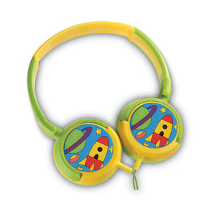 Kiddies Series Stereo Earphones, Junior Space Explorer Design, Green-yellow-multicolor