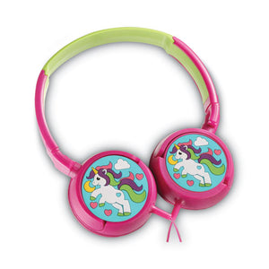 Kiddies Series Stereo Earphones, Unicorn-in-love Design, Pink-green-multicolor