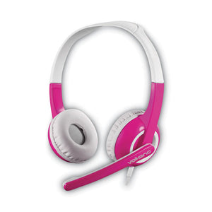 Chat Junior Series Stereo Computer Headset With Animated Panda Cable-jack Protector, Binaural, Over-the-head, Pink-gray