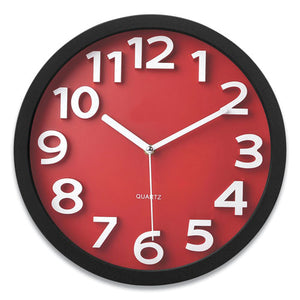 Wall Clock With Raised Numerals And Silent Sweep Dial, 13" Dia, Black Case, Red Face, 1 Aa (sold Separately)