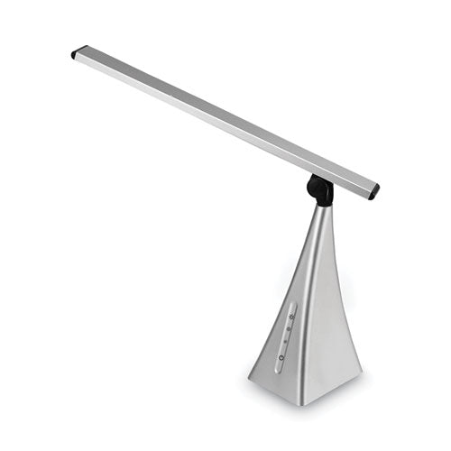 Led Pyramid-base Tilt-arm Desk Lamp With Usb Charging Station, 12" To 16.2" High, Silver