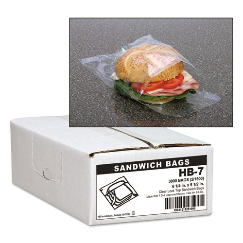 ESWBIHB7 - JUMBO SANDWICH BAGS, FOLD LOCK, 5 1-2 X 6 1-4, 0.7MIL, CLEAR, 1500-BX, 2 BX-CT