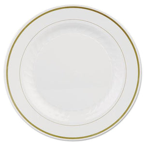 ESWNAMP10IPREM - Masterpiece Plastic Plates, 10 1-4in, Ivory W-gold Accents, Round