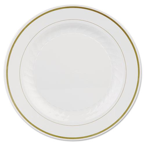 ESWNAMP10IPREM - Masterpiece Plastic Plates, 10 1-4in, Ivory W-gold Accents, Round