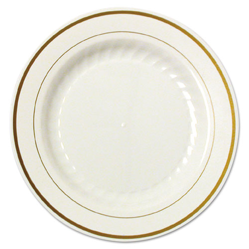 ESWNAMP6IPREM - Masterpiece Plastic Plates, 6 In., Ivory W-gold Accents, Round
