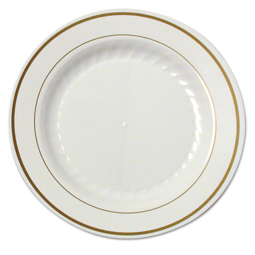 ESWNAMP75IPREM - Masterpiece Plastic Plates, 7 1-2 In, Ivory W-gold Accents, Rnd, 10-pk, 15 Pk-ct