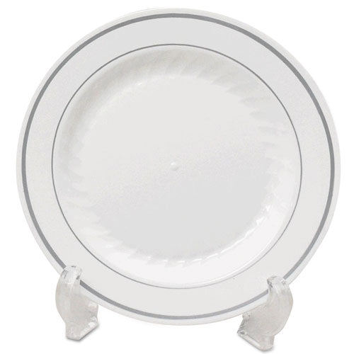 ESWNAMP75WSLVR - Masterpiece Plastic Dinnerware, Plate, White-silver, 7 1-2", 15-pk, 10 Pk-ct