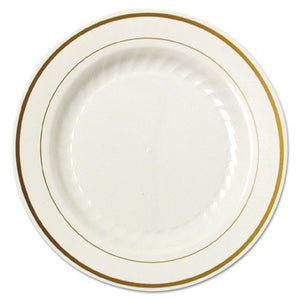 ESWNAMP9IPREM - Masterpiece Plastic Plates, 9 In., Ivory W-gold Accents, Rnd, 10-pk, 12 Pk-ct