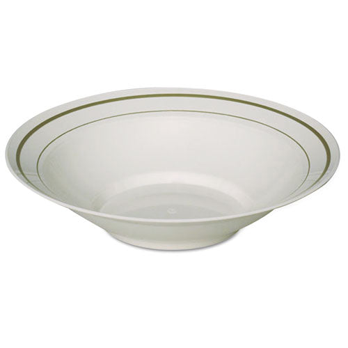 ESWNAMPBWL10IPREM - Masterpiece Plastic Bowls, 10 Oz., Ivory W- Gold Accents, Round, 10-pack, 15-ct