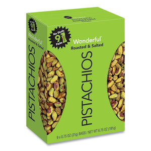 Wonderful No Shells Pistachios, Roasted And Salted, 0.75 Oz Bag, 9 Bags-box, 4 Boxes-carton