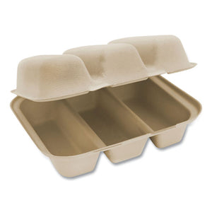 Fiber Hinged Containers, Taco Box, 3-compartment, 7 X 8.3 X 3.2, Natural, 300-carton