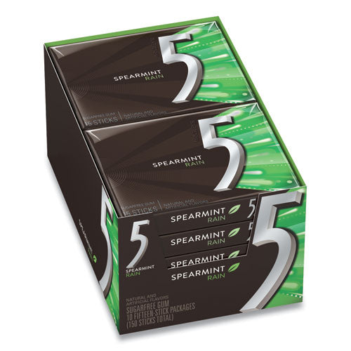 5 Gum, Spearmint Rain, 15 Sticks-pack, 10 Packs-box