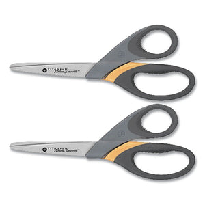 Titanium Ultrasmooth Scissors, Blunt Tip, 8" Long, 3.5" Cut Length, Gray-yellow Straight Handle, 2-pack