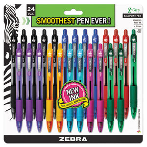 Z-grip Retractable Ballpoint Pen, 1 Mm, Assorted Ink, Clear Barrel, 24-pack